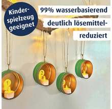 Hängende Dekoration aus Dosen mit Kerzen und Zahlen für Kinderzimmer, wasserbasiert und lösemittelreduziert.