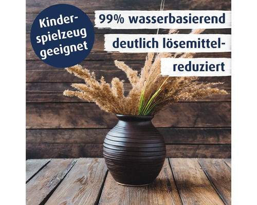 Dunkle Vase mit Trockengräsern, Eignung für Kinderspielzeug, 99 Prozent wasserbasierend und deutlich lösemittelreduziert.