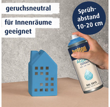 Belton Aqua Sprühlack matt in RAL 5015 zum Lackieren eines Deko Hauses mit 10 bis 20 Zentimeter Sprühabstand, geruchsneutral für Innenräume.