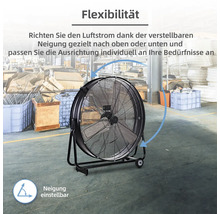 Industrie Bodenventilator mit neigbarem Lüfterkopf für gezielten Luftstrom in Werkstatt oder Lagerhalle