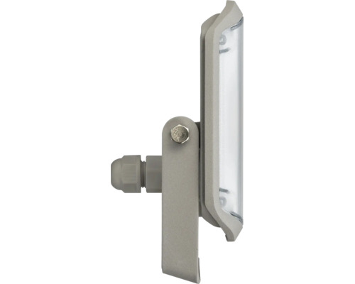 LED Strahler in der Seitenansicht mit Montagehalterung und Kabelverschraubung