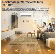 Split Klimaanlage mit Heizfunktion zur gleichmäßigen Wärmeverteilung im Wohnraum mit steuerbarem Raumklima.