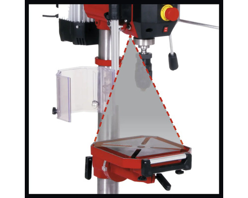 Tischbohrmaschine mit integrierter Laseranzeige zur präzisen Markierung der Bohrposition auf dem Arbeitstisch.