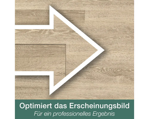 Laminatboden mit Holzstruktur und weißem Pfeil als Hinweissymbol für ein optimiertes Verlegebild für ein professionelles Ergebnis