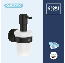 Grohe QuickFix Seifenspender zur Wandmontage mit mattem Finish und Glasbehälter, geeignet zum Kleben oder Bohren.