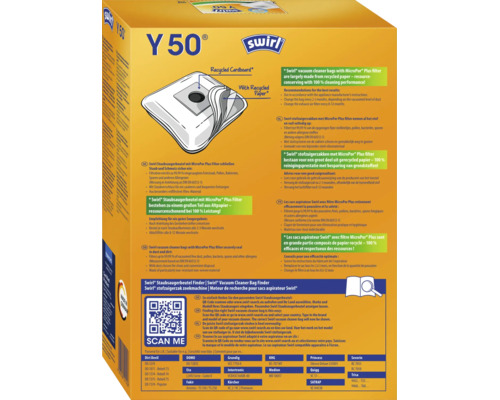 Swirl Staubsaugerbeutel Y 50 mit MicroPor Plus Filter in der Verkaufsverpackung