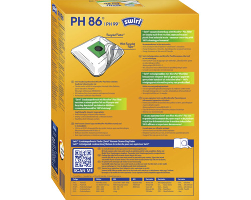 Swirl Staubsaugerbeutel PH 86 mit MicroPor Plus Filter zur effizienten Staubaufnahme und hygienischen Entsorgung für verschiedene Staubsaugermodelle