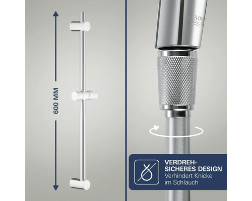 Grohe Brausestange 600 Millimeter mit verdrehsicherem Schlauchanschluss