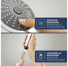Grohe Handbrause mit pflegeleichten Antikalk Düsen und universellem Anschluss für alle gängigen Brauseschläuche.