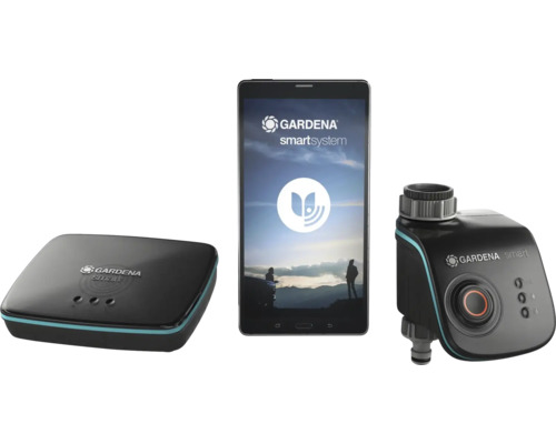 Gardena smart system Starter Set inklusive Gateway, Bewässerungscomputer und Tablet für eine intelligente Gartenbewässerung.