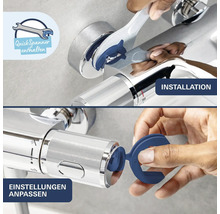 Montage und Einstellung einer Grohe Thermostatarmatur unter Verwendung des mitgelieferten QuickSpanner Werkzeugs.