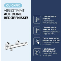 Grohe QuickFix Thermostat Duscharmatur mit Temperaturbegrenzung, Verbrühungsschutz und Mengenregulierung.
