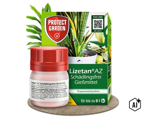 Lizetan AZ Schädlingsfrei Gießmittel zur Bekämpfung von Trauermücken, Insektizid-Konzentrat für Pflanzen, 6 Liter Ergiebigkeit. (Image AI modified or generated)