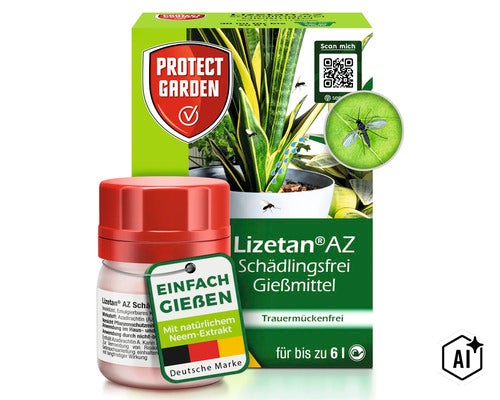 Protect Garden Lizetan AZ Pflanzenschutzmittel gegen Trauermücken als Gießmittel mit natürlichem Neem Extrakt in der 30 Milliliter Flasche (Image AI modified or generated)