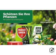 Lizetan AZ Schaedlingsfrei Pflanzenschutzmittel Verpackung in einem Garten (Image AI modified or generated)