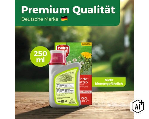 Loredo Quattro Rasenunkrautfrei Konzentrat 250 Milliliter Flasche mit Faltschachtel zur Unkrautbekämpfung auf Rasenflächen (Image AI modified or generated)