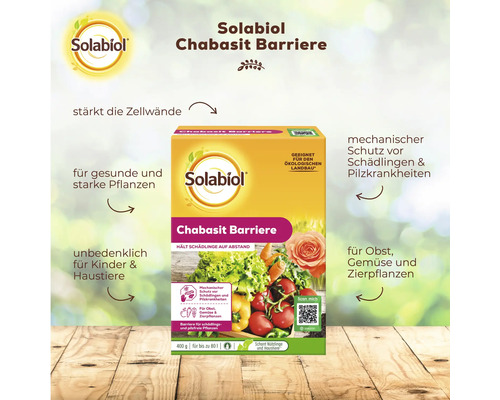Solabiol Chabasit Barriere Pflanzenschutzmittel zur Stärkung der Zellwände und als mechanischer Schutz gegen Schädlinge und Pilzkrankheiten.