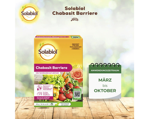 Solabiol Chabasit Barriere Pflanzenschutzmittel gegen Schädlinge für Obst, Gemüse und Zierpflanzen, Packung mit 400 Gramm.