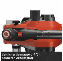 Detailansicht eines Elektrohobels mit seitlichem Spanauswurf fuer eine saubere Arbeitsumgebung.