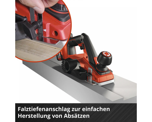 Elektrohobel mit Falztiefenanschlag zur präzisen Einstellung der Falztiefe bei der Holzbearbeitung