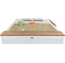 Sandkasten aus Holz mit integrierten Aufbewahrungsfächern und Spielzeug für Kinder