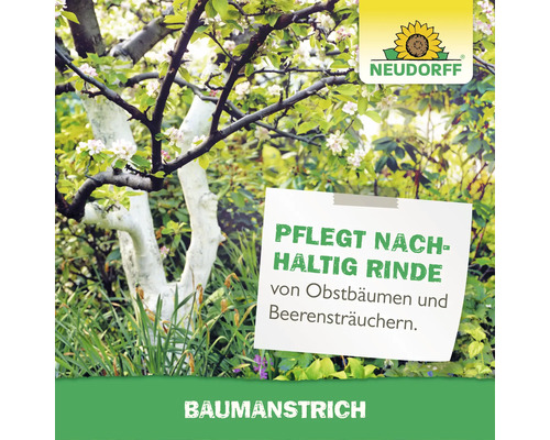 Neudorff Baumanstrich zur nachhaltigen Pflege der Rinde von Obstbaeumen und Beerenstraeuchern im Garten Neudorff Logo