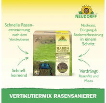 Neudorff Vertikutiermix Rasensanierer 4,5 kg Karton für 150 Quadratmeter zur Nachsaat, Düngung und Bodenverbesserung in einem Schritt.