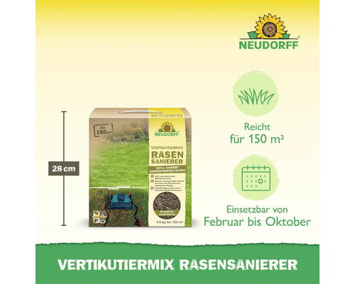 Neudorff Vertikutiermix Rasensanierer zur Regeneration von Rasenflächen für 150 Quadratmeter mit Neudorff Logo