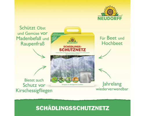 Neudorff Schädlingsschutznetz für Obst und Gemüse zum Schutz vor Maden und Raupen für Beete und Hochbeete, jahrelang wiederverwendbar.
