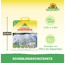 Neudorff Schädlingsschutznetz für Obst und Gemüse, Maße 2,30 Meter mal 4,25 Meter, einsetzbar von März bis September, für ökologischen Landbau.