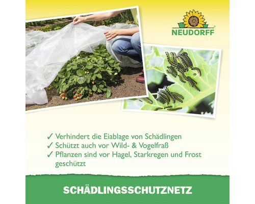 Neudorff Schädlingsschutznetz schützt Pflanzen vor Schädlingen, Wild, Vögeln, Hagel, Starkregen und Frost. Inklusive Anwendungshinweisen.