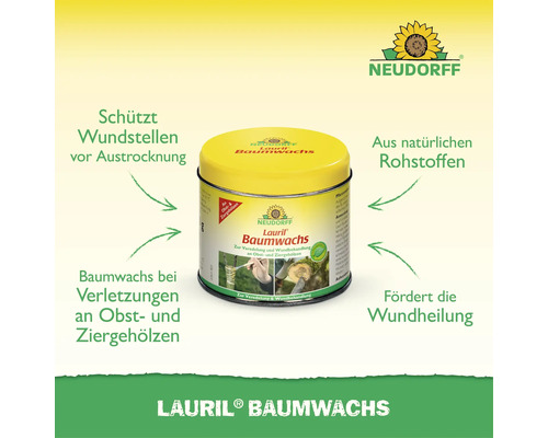 Neudorff Lauril Baumwachs in der Dose zur Wundbehandlung und Veredelung von Obst- und Ziergehölzen sowie zum Schutz vor Austrocknung.