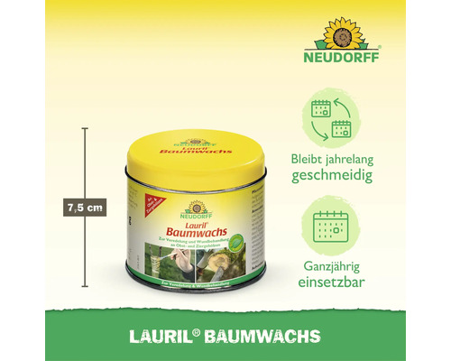 Neudorff Lauril Baumwachs in der 7,5 Zentimeter Dose zur Veredelung und Wundbehandlung von Obst und Ziergehölzen.
