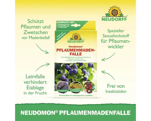 Neudommon Pflaumenmadenfalle zur Befallskontrolle von Pflaumenwicklern an Pflaumen und Zwetschen, insektizidfrei, inklusive Leimfallen.