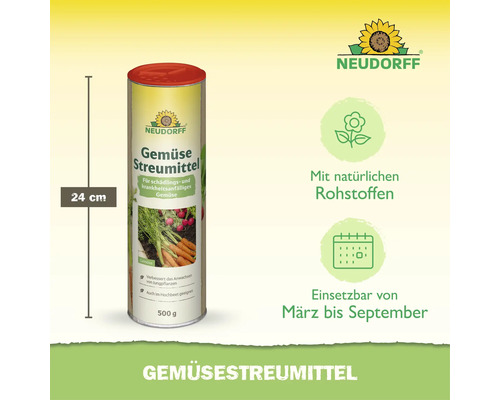 Neudorff Gemüsestreumittel 500 Gramm Streudose für Gemüse mit natürlichen Rohstoffen anwendbar von März bis September