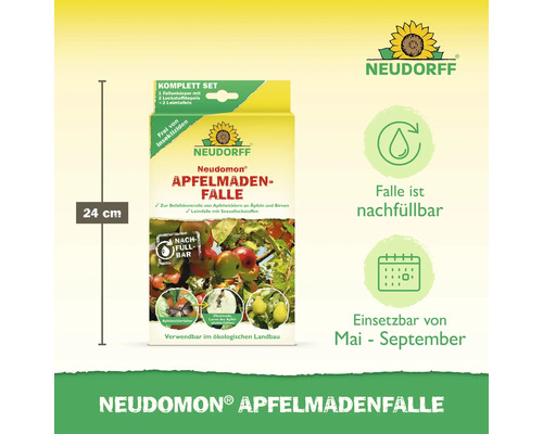 Neudorff Neudomon Apfelmadenfalle zur Befallskontrolle von Apfelwicklern, Komplettset mit Leimfallen, nachfüllbar, einsetzbar von Mai bis September.