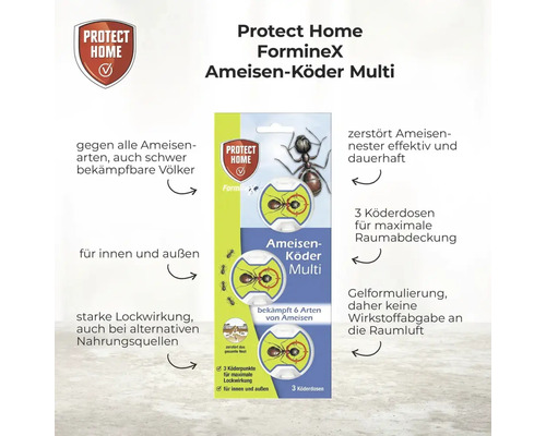Protect Home FormineX Ameisen-Köder Multi zur effektiven Bekämpfung von Ameisen mit Gelformulierung für Innen und Außen, 3 Köderboxen.