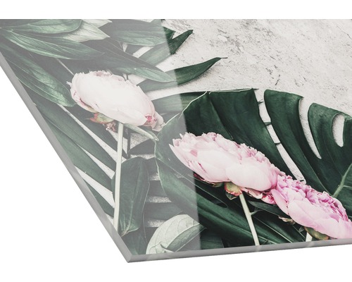Acrylglasbild mit Blumen- und Blattmotiven