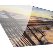 Acrylglasbild mit einem Strandmotiv bei Sonnenuntergang