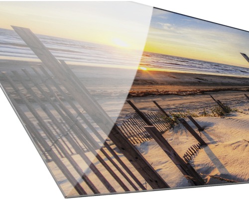 Acrylglasbild mit einem Strandmotiv bei Sonnenuntergang