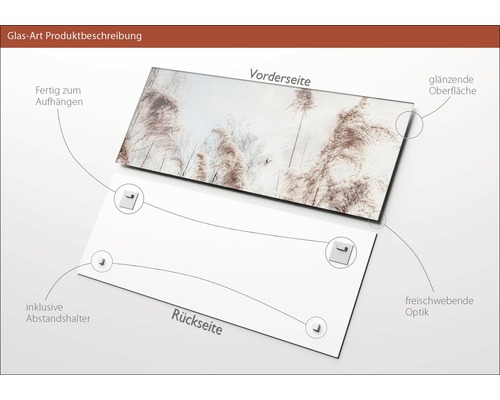 Glasbild mit Aufhängung, Abstandshalter inklusive und glänzender Oberfläche