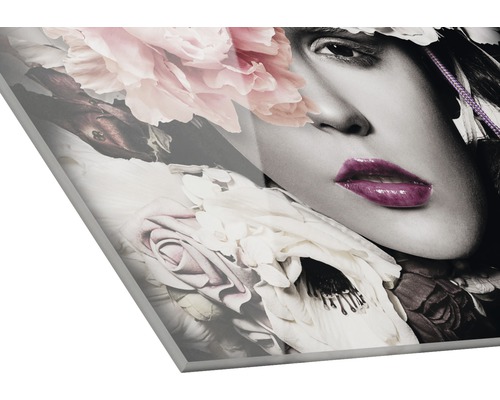 Dekoratives Wandbild mit Frauenporträt und Blumenmotiven