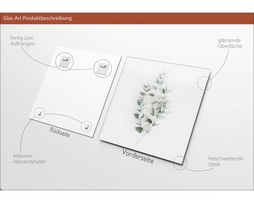 Glasbild mit Aufhängungsvorrichtung und Abstandshalter
