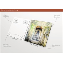 Glasbild mit Architekturmotiv, inklusive Abstandshalter und Aufhängung