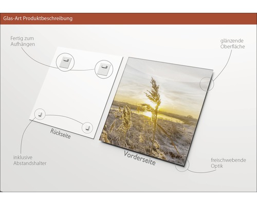 Glasbild Produktbeschreibung mit Aufhängung und Abstandshalter