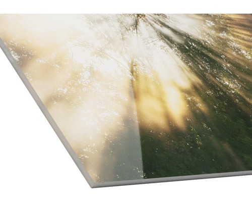 Dekorplatte mit Waldmotiv und Sonnenschein