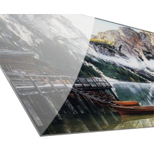 Acrylglasbild mit Bergsee, Booten und Berglandschaft