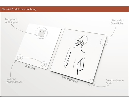 Produktbeschreibung Glasbild mit Aufhängevorrichtung, Abstandshalter, glänzender Oberfläche und schwebender Optik