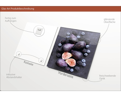 Glasbild mit glänzender Oberfläche, fertig zum Aufhängen, inklusive Abstandshalter