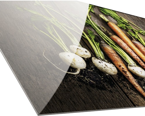 Acrylglasbild mit Karotten auf Holztisch